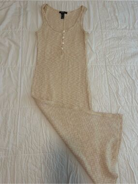 Forever 21 Cream Ribbed Midi Tank Dress with Front Buttons
